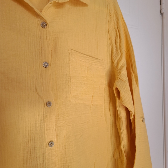 Kenneth Cole Reaction Button-up Blouse, Large, Yellow - Picture 3 of 10